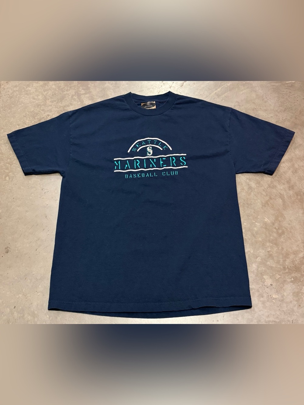 Y2K Embroidered Seattle Mariners Navy Graphic Tee - Official Baseball Club